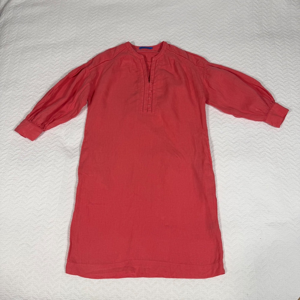 J.McLaughlin Linen Tunic Dress Womens S Coral Pink Bishop Sleeve Henley EUC